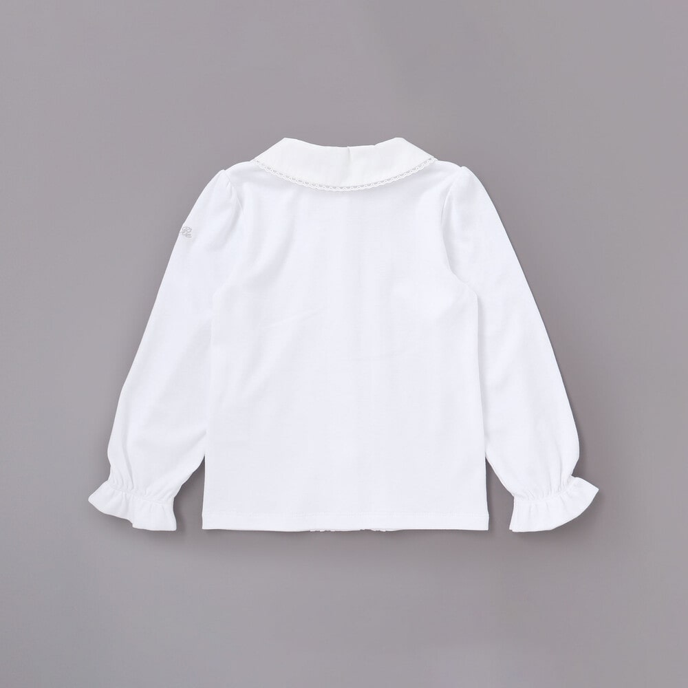 花レース丸襟フロントタックスムース長袖ブラウス(90~140cm) ホワイト 90cm