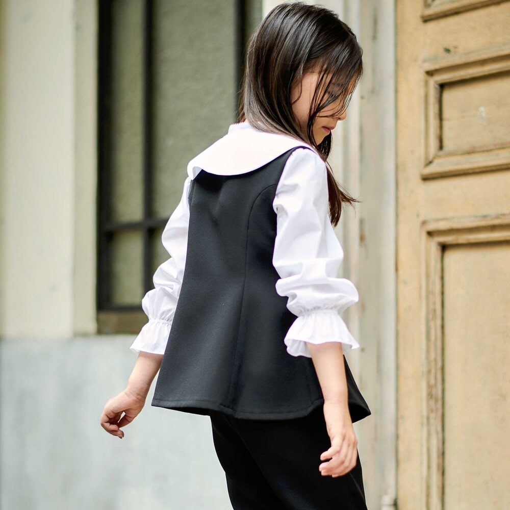 ストレッチウェザー付け襟キャンディスリーブブラウス(90~160cm) ホワイト 90cm