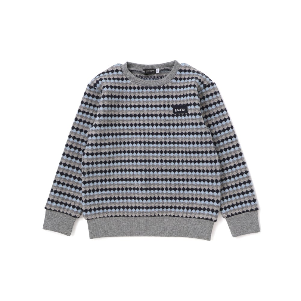 ダイヤMIXボーダーカットニットプルオーバー(90~150cm) ブルー系 90cm