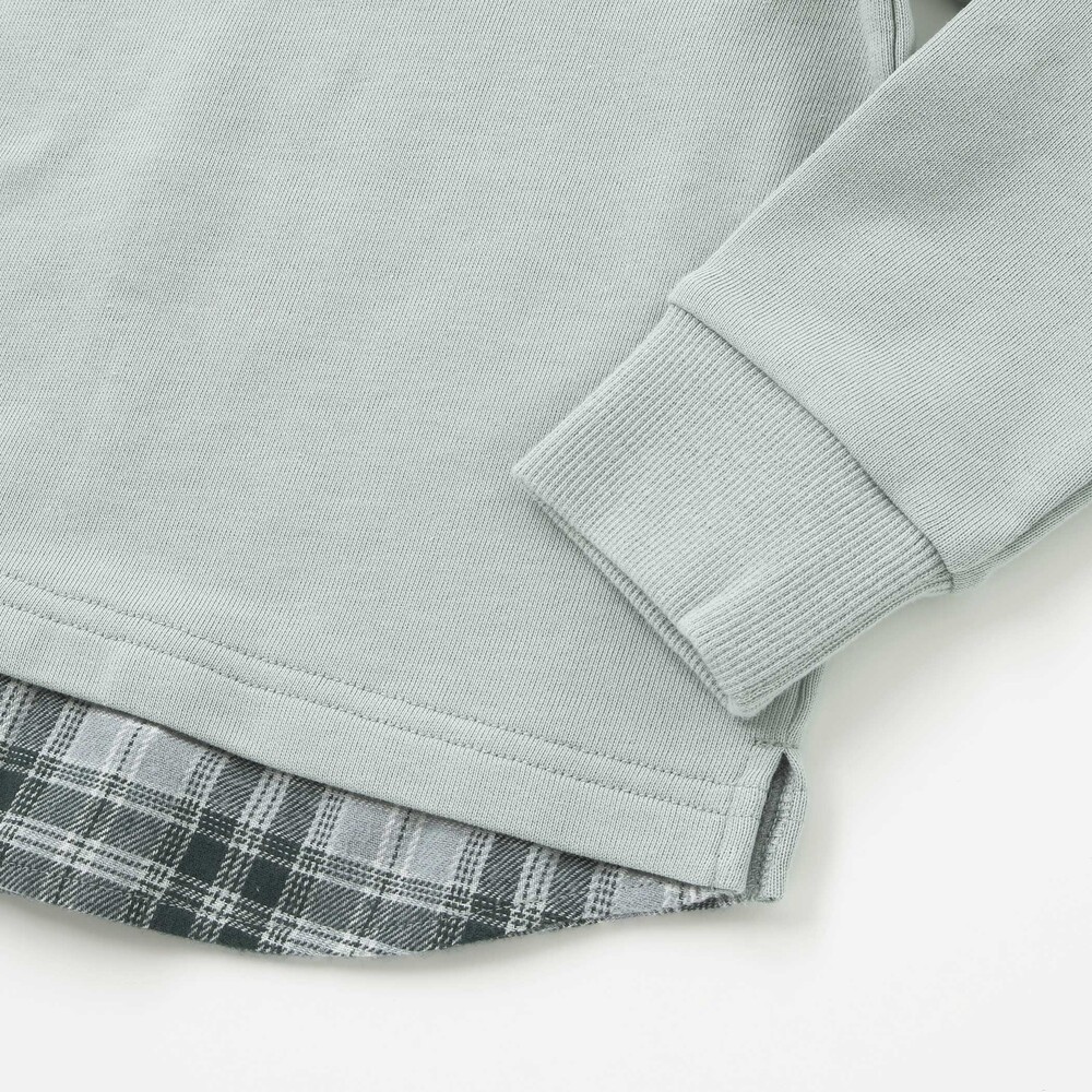 裾ネルチェック切り替えレイヤード風トレーナー (90~150cm) グリーン 150cm