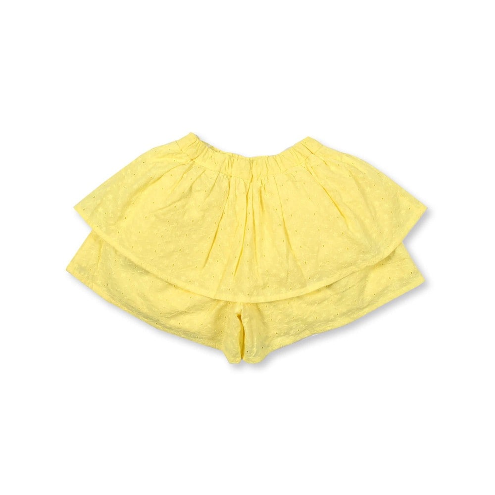 【 お揃い 】 コットン ローンレース ティアード キュロット パンツ(90~150cm) イエロー 120cm