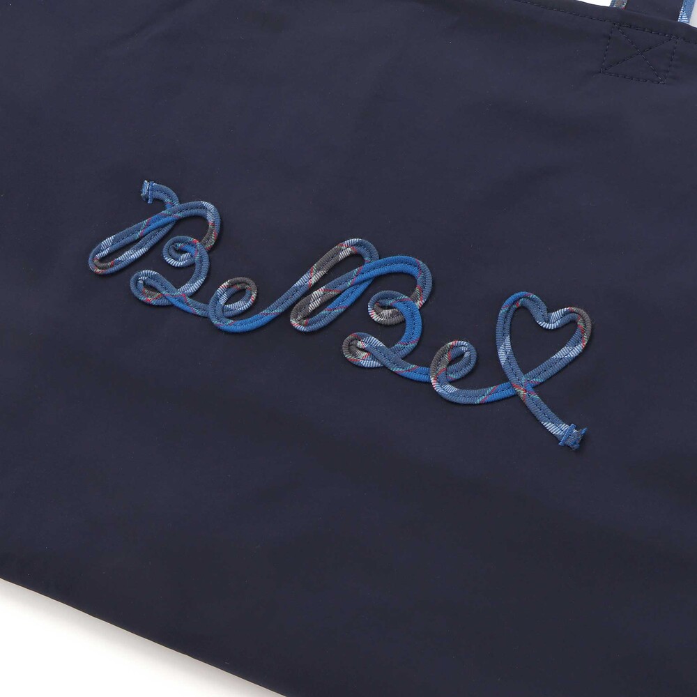 【お揃い】【神戸タータン×BeBe】チェックコード刺しゅうロゴレッスンバッグ ネイビー ワンサイズ