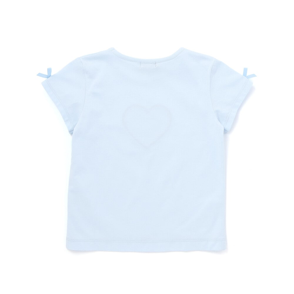 【お揃い】【神戸タータン×BeBe】チェックハートパッチ半袖Tシャツ(90~160cm) ブルー 90cm