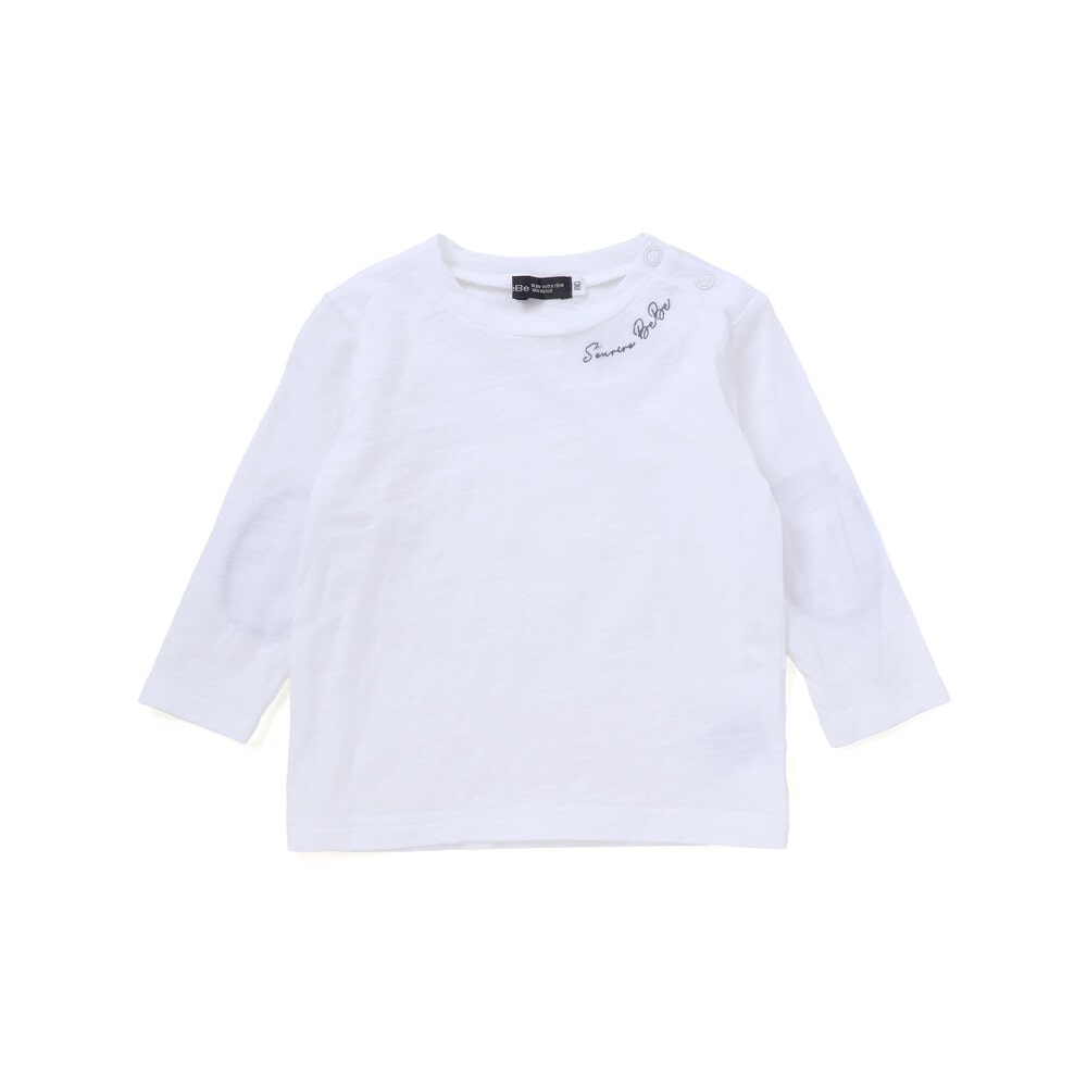 スラブ天竺肘パッチ長袖Tシャツ+オーバーオールセット(80~90cm) ブルー 80cm