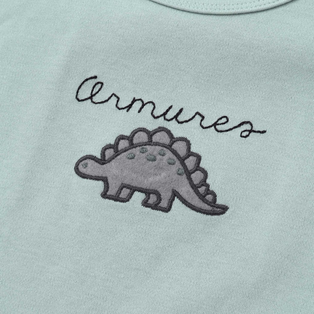 恐竜刺しゅうスムース長袖Tシャツ+ムラ染めジョガーパンツ セット(80~90cm) グリーン 80cm