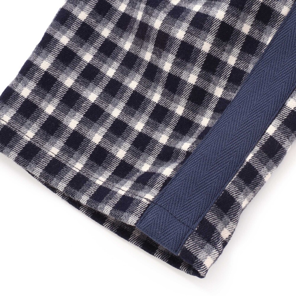 サイドライン起毛チェックロングパンツ(80~90cm) ネイビー系 80cm