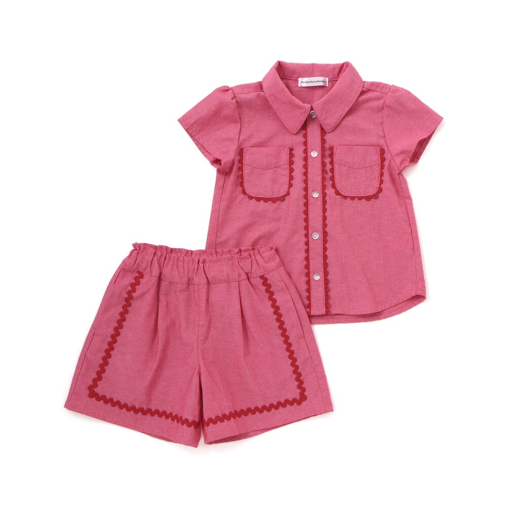 【限定商品】ダンガリーブラウス+ショートパンツセットアップ(95~150cm) レッド 95cm