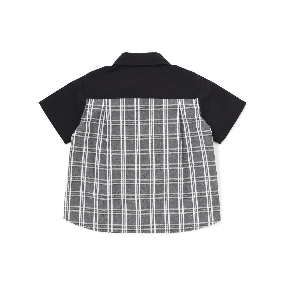 【限定商品】無地×チェックトップス+ショートパンツセットアップ(95~150cm) ブラック系 95cm