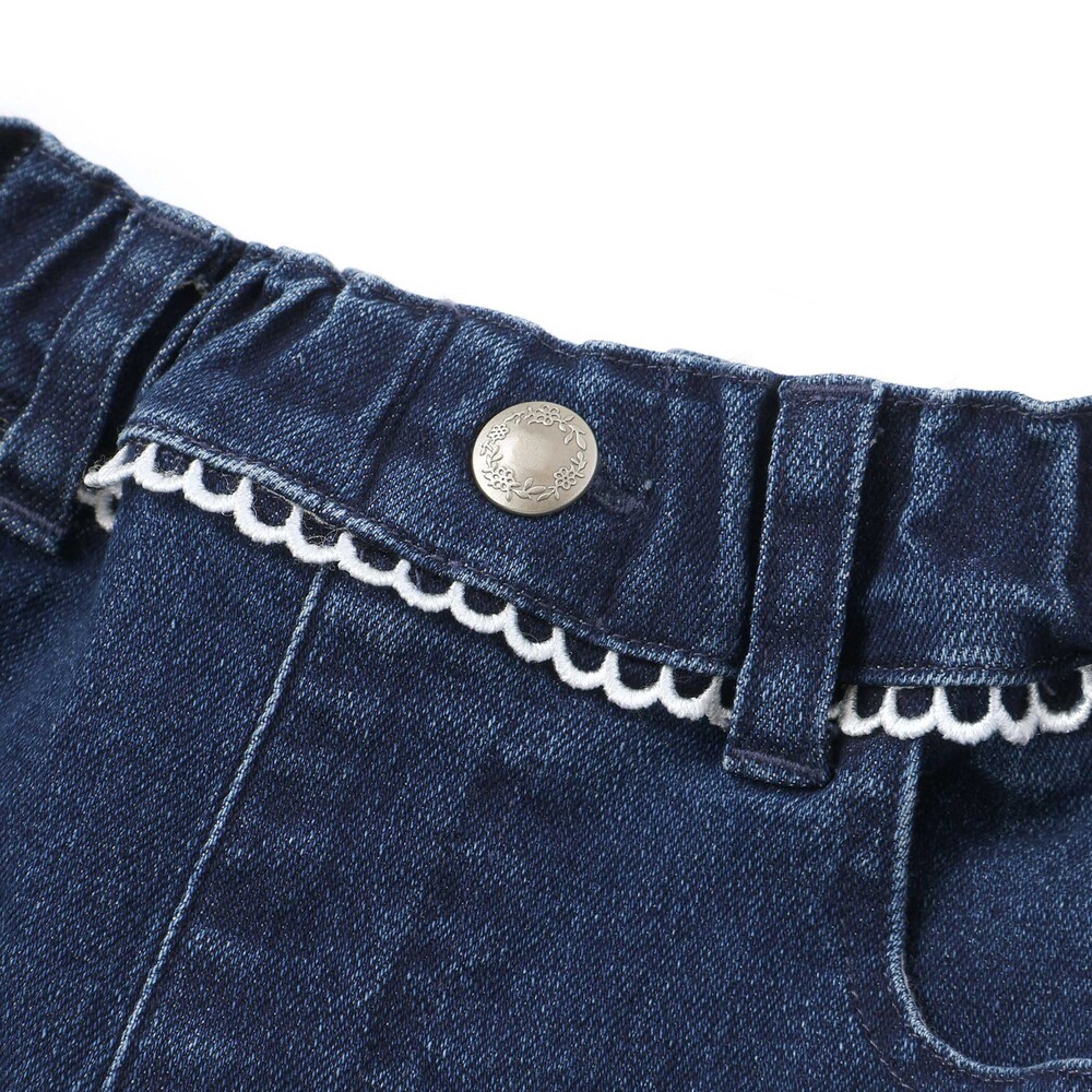 【限定商品】レースストレッチデニムロングパンツ(95~150cm) ネイビー 95cm