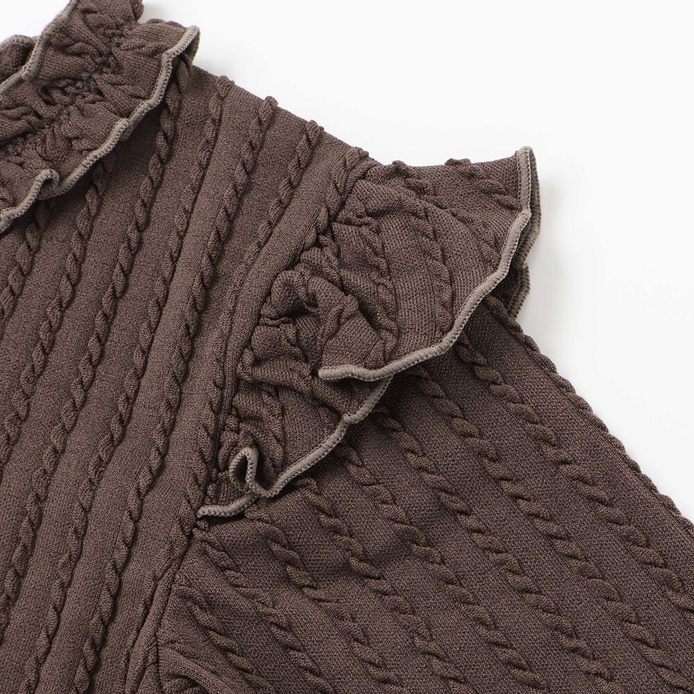 【限定商品】メロウフリル立体リブ長袖Tシャツ(95~150cm) ブラウン 95cm