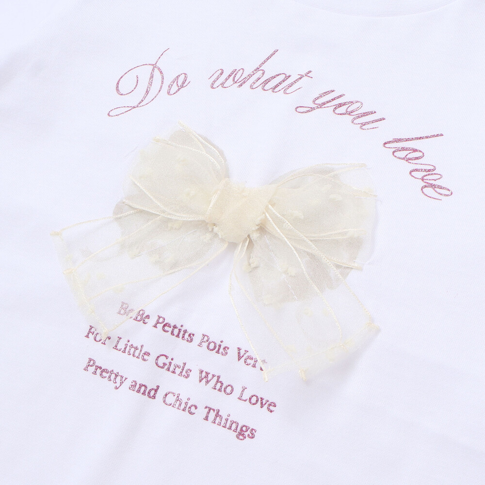 【限定商品】チュールリボンロングTシャツ(95~150cm) ホワイト 95cm