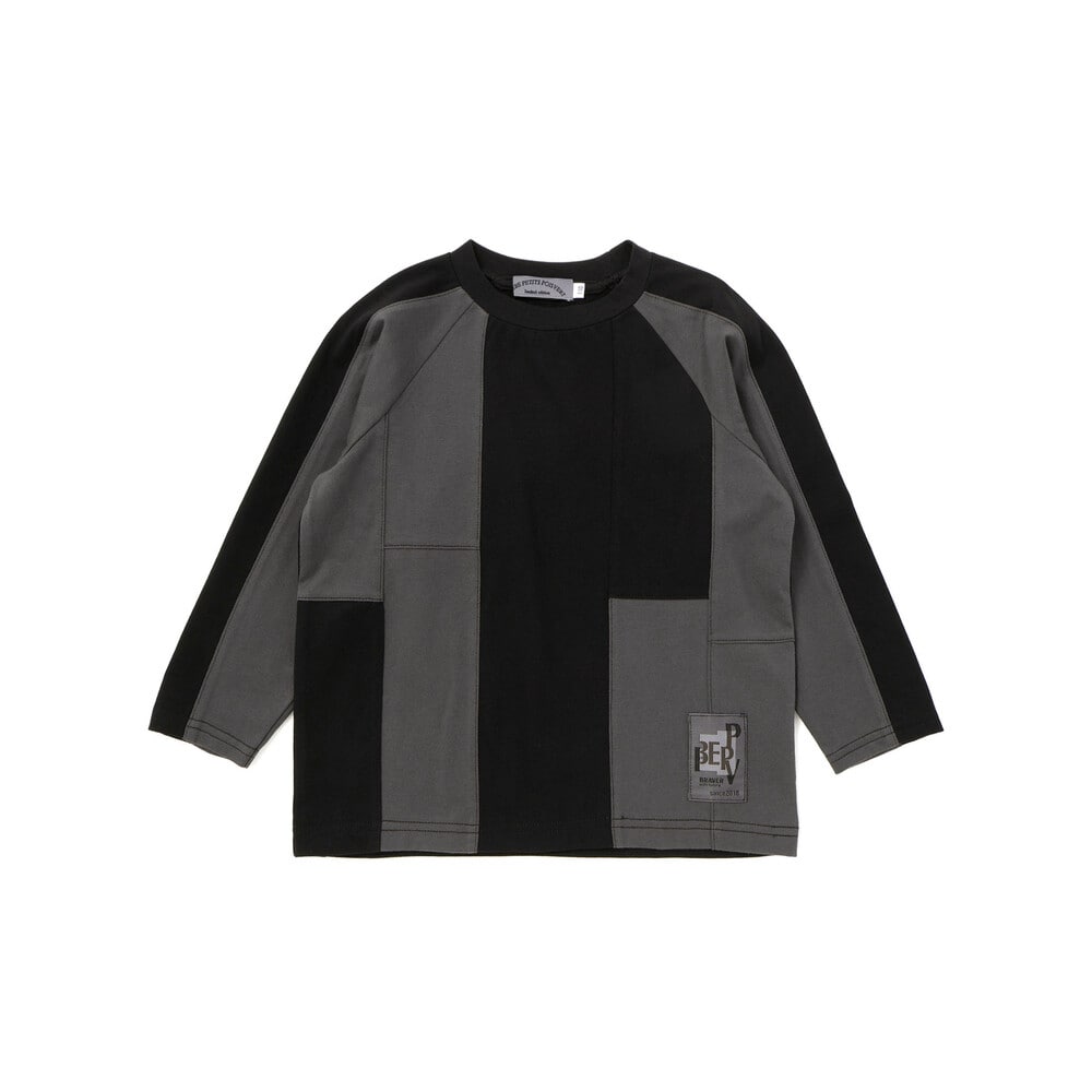 【限定商品】配色切り替えラグランロングTシャツ(95~150cm) ブラック系 95cm