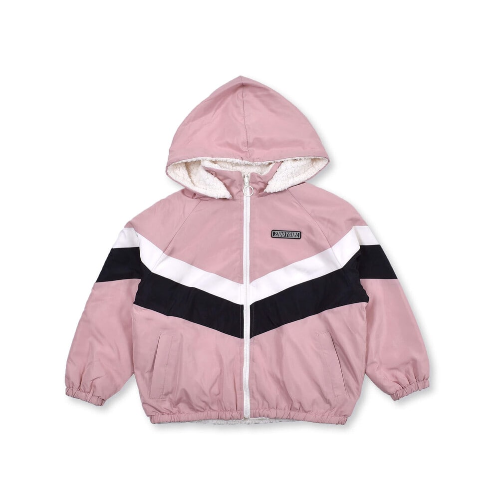 【ニコ☆プチ掲載】 ライン 入り タフタ 裏 ボア リバーシブル 長袖 パーカー (130~160cm) ピンク 130cm