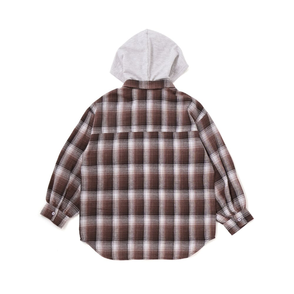 フード取り外しチェックシャツ(130~160cm) ブラック系 130cm