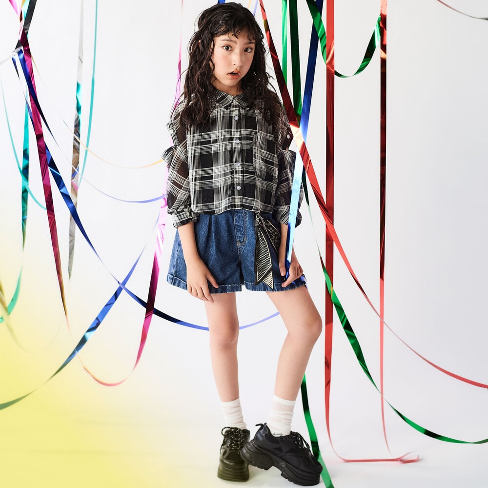 バンダナ付きデニムショートパンツ(130~160cm) ネイビー 130cm
