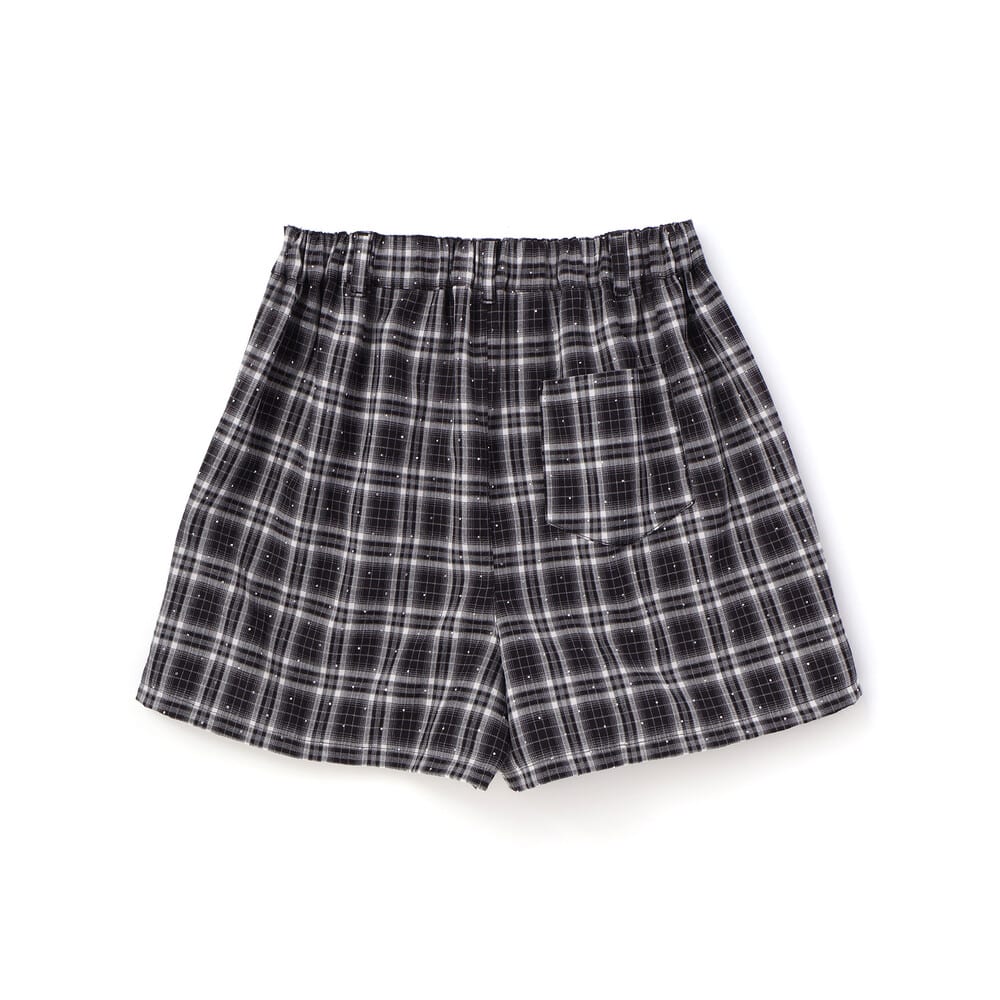 ラインストーンチェックショートパンツ(130~160cm) ブラウン系 130cm