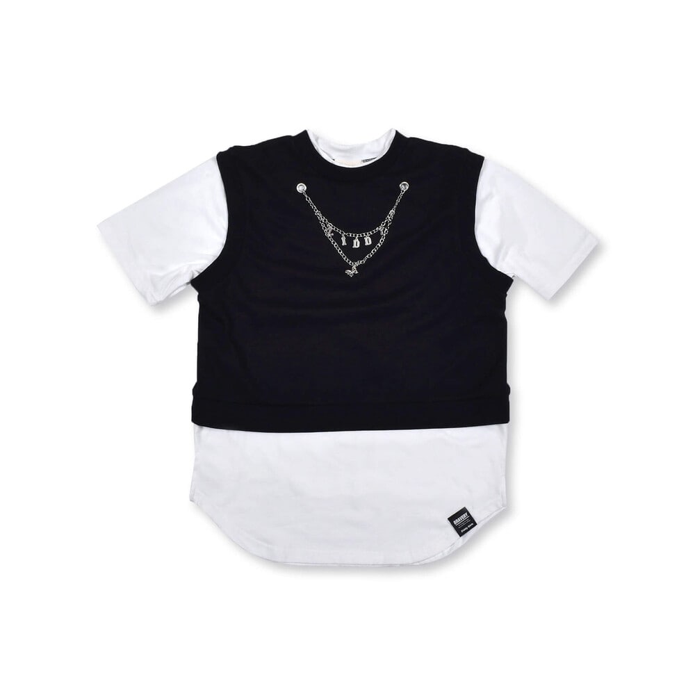 【 ニコ☆プチ 4月号 掲載 】 ネックレス付き ベスト レイヤード風 Tシャツ (130~160cm) ブラック 130cm