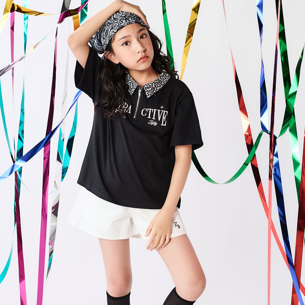 ヒョウ柄ハーフジップTシャツ(130~160cm) ブラック 130cm