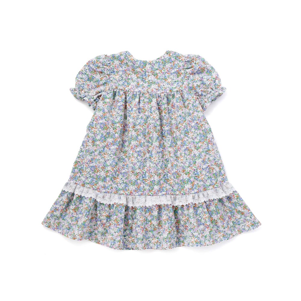 花刺しゅう+花プリントワンピース(95~150cm) パープル系 95cm