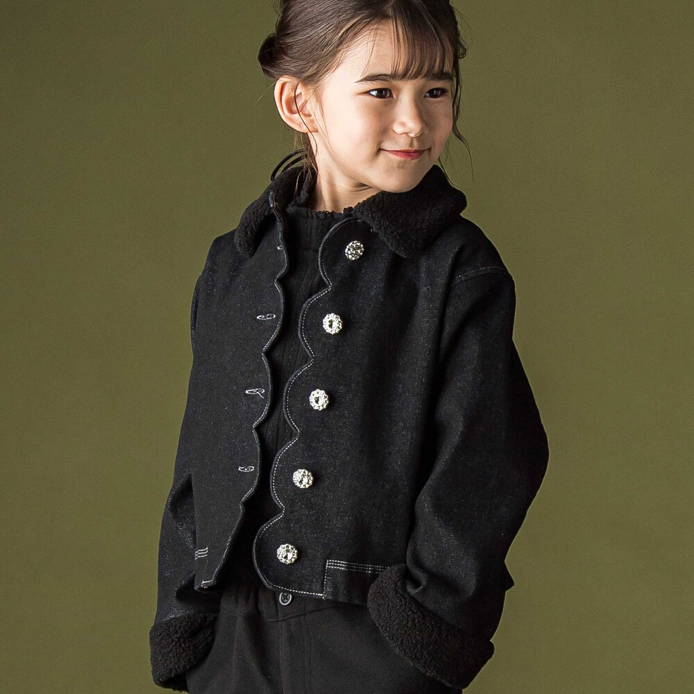 ボア襟デニムジャケット(95~150cm) ネイビー 95cm