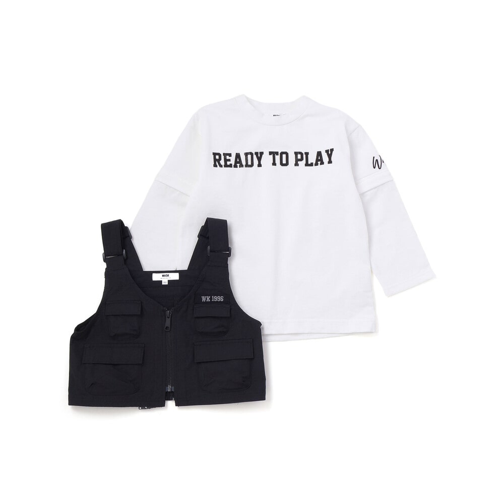 ベスト⇔バッグ 2WAYハンティングベスト&長袖Tシャツセット(110~160cm) ブラック 110cm