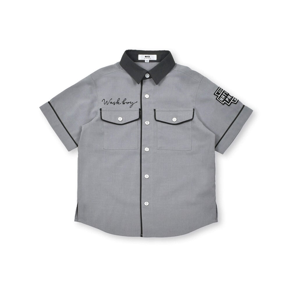 【接触冷感】ファンマートロストレッチパイピングバイカラーシャツ(100~160cm) グレー 100cm