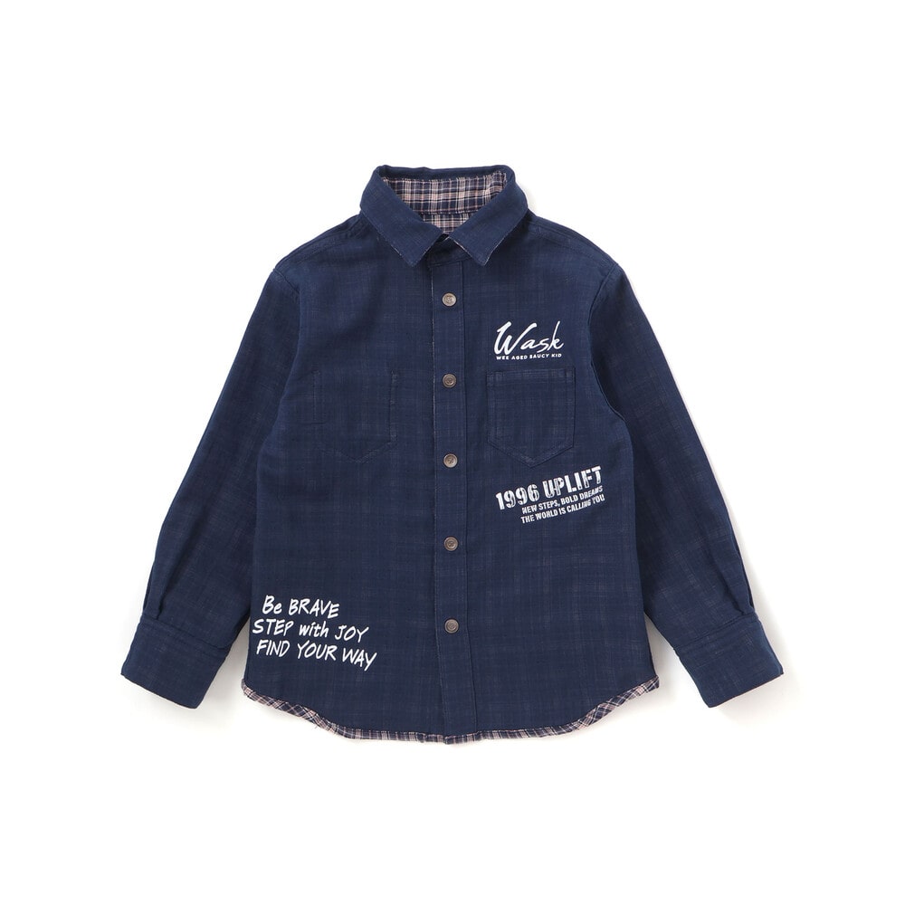リバーシブルガーゼチェックシャツ(110~160cm) ネイビー 150cm