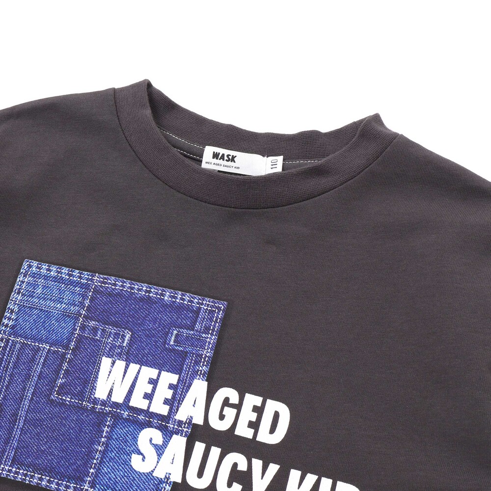 デニム風プリントバスク天竺BIGTシャツ(110~160cm) オフホワイト 110cm