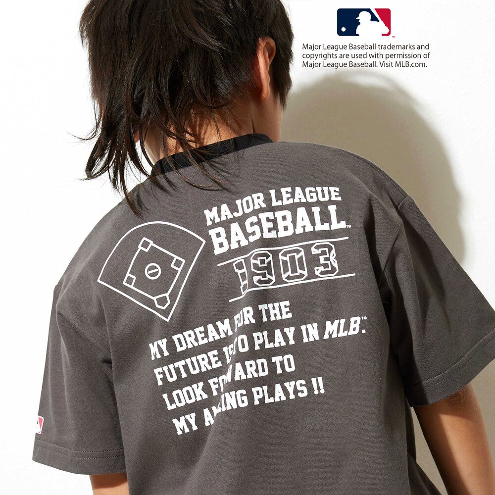 【MLB】 モチーフ VネックTシャツ(100~160cm) グレー 100cm