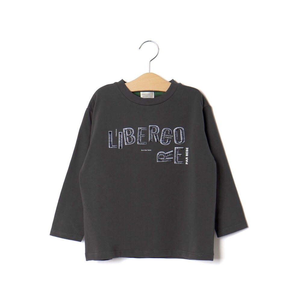 ジグザグステッチレタリングロゴ天竺長袖Tシャツ 親子お揃い(110~140cm) グレー M(110~125cm)