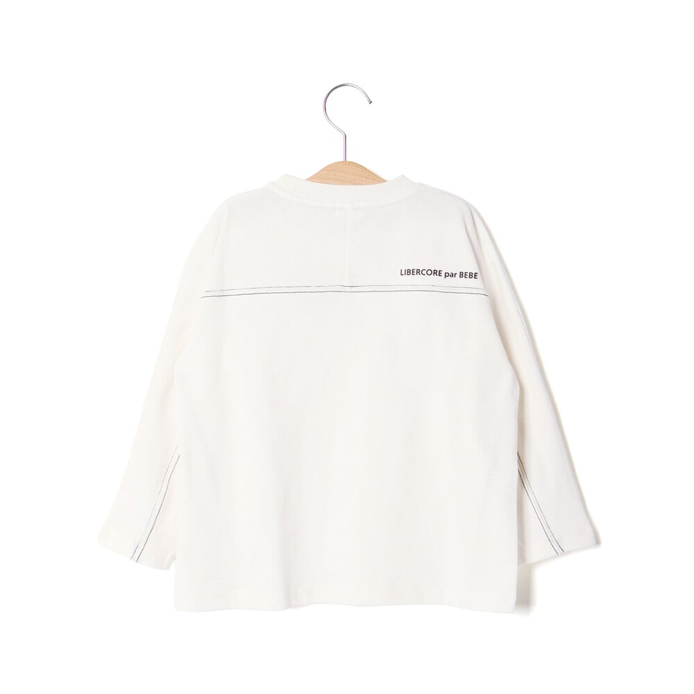 ヘビーオンスカラーステッチ切り替え天竺長袖Tシャツ 親子お揃い(110~140cm) ホワイト M(110~125cm)