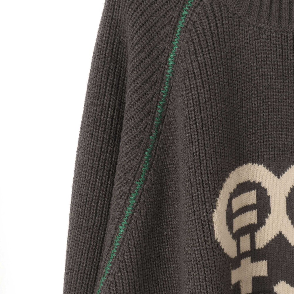 片畦編みロゴ入りセーター大人親子お揃い(145~175cm) グレー M(145-160cm)