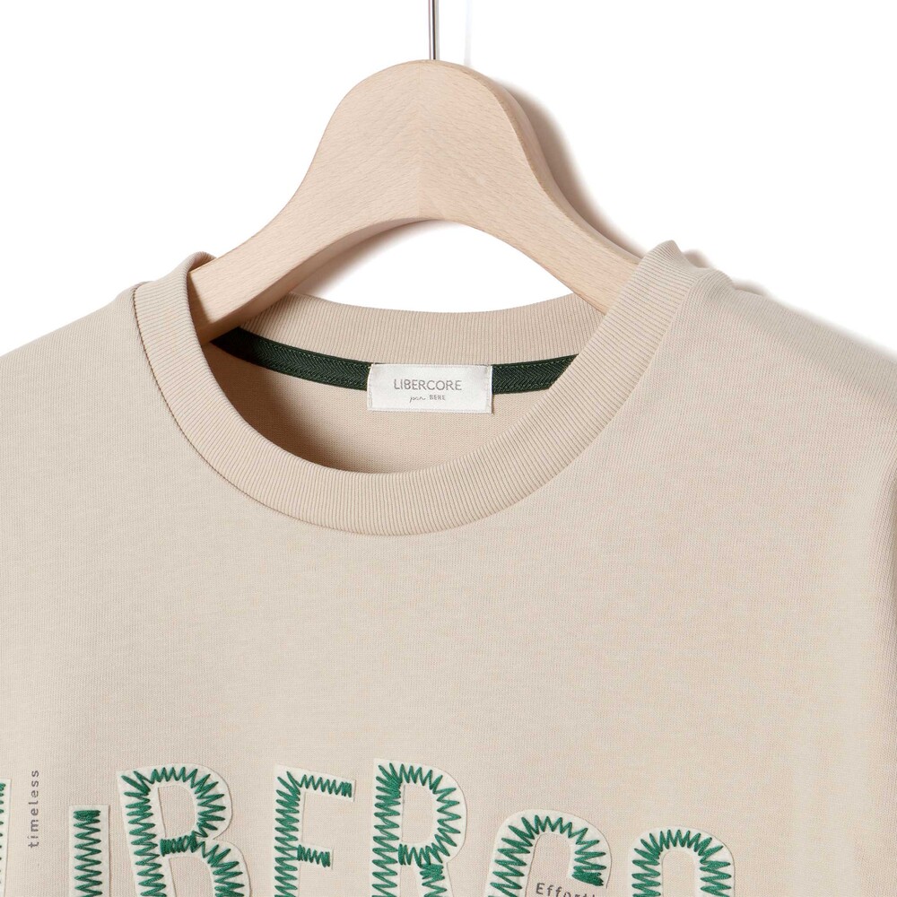 ジグザグステッチレタリングロゴ天竺長袖Tシャツ 親子お揃い 大人(140~175cm) ベージュ S(140~150cm)