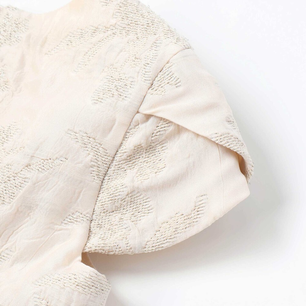 【日本製】ゴールドラメジャガード シャインフラワーワンピース(100~130cm) ベージュ系 100cm