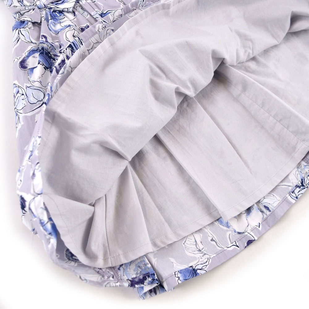 日本製 ローズ 花柄 リボン フェミニン フレア ワンピース (90cm~100cm) パープル系 100cm