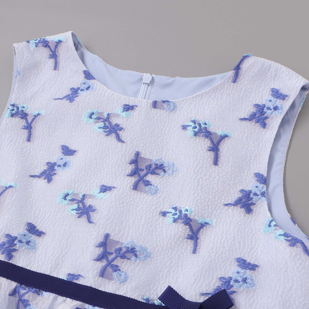 ジャガードフラワーリボン付きジャンパースカート(110~130cm) ブルー系 110cm