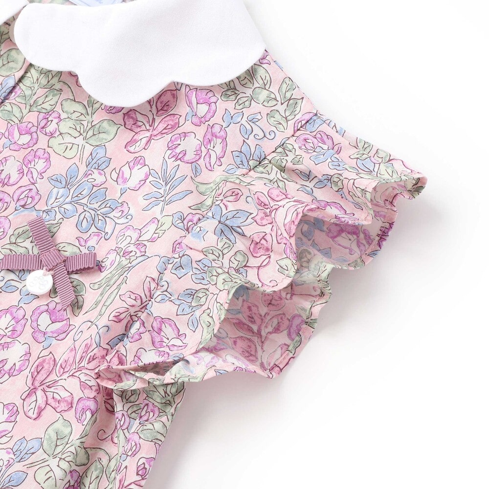 【お揃い】リバティ(SweetPeaLeaf)プリントタナローンスカラップ襟フリル袖ブラウス(100~140cm) ピンク系 100cm