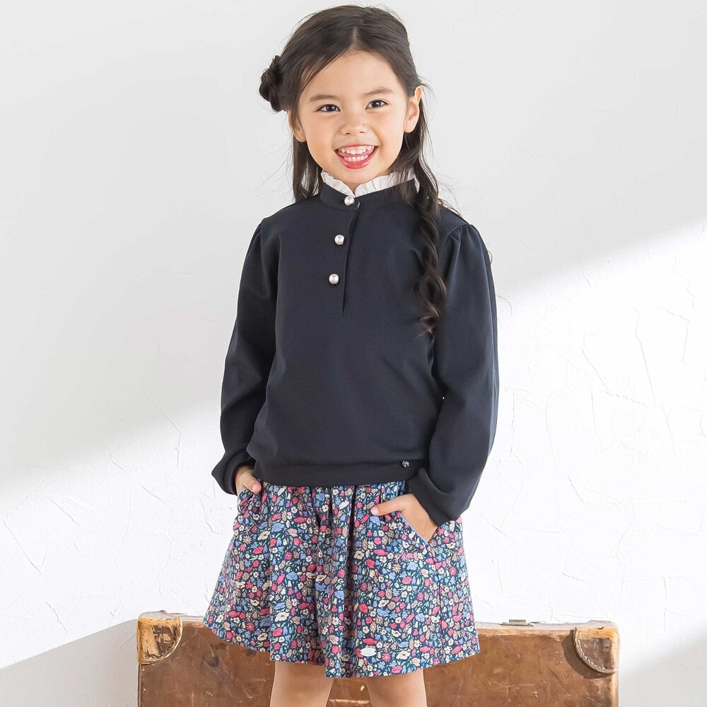 【日本製】【お揃い】リバティプリント(PETAL & DAISY)配色パイピング キュロットパンツ(100~140cm) ピンク系 100cm