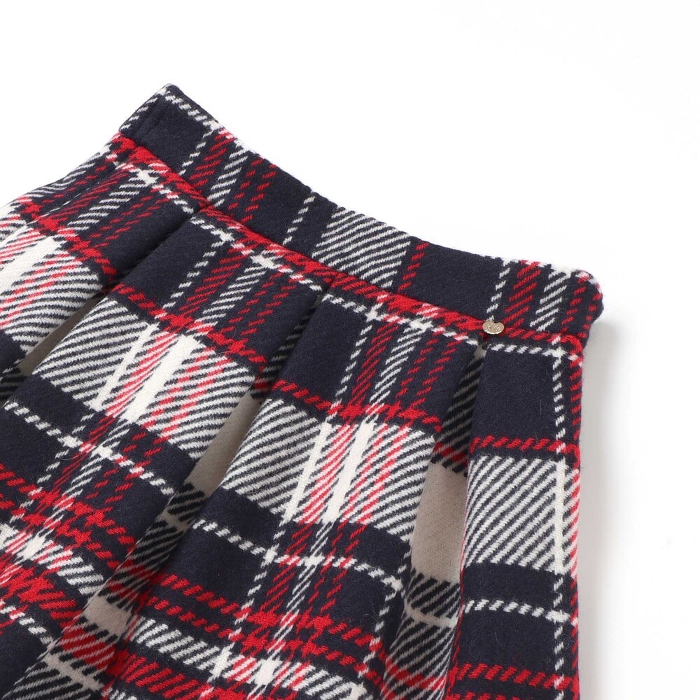 【日本製】【お揃い】ウールチェックフロントタックスカート(100~140cm) ネイビー系 100cm