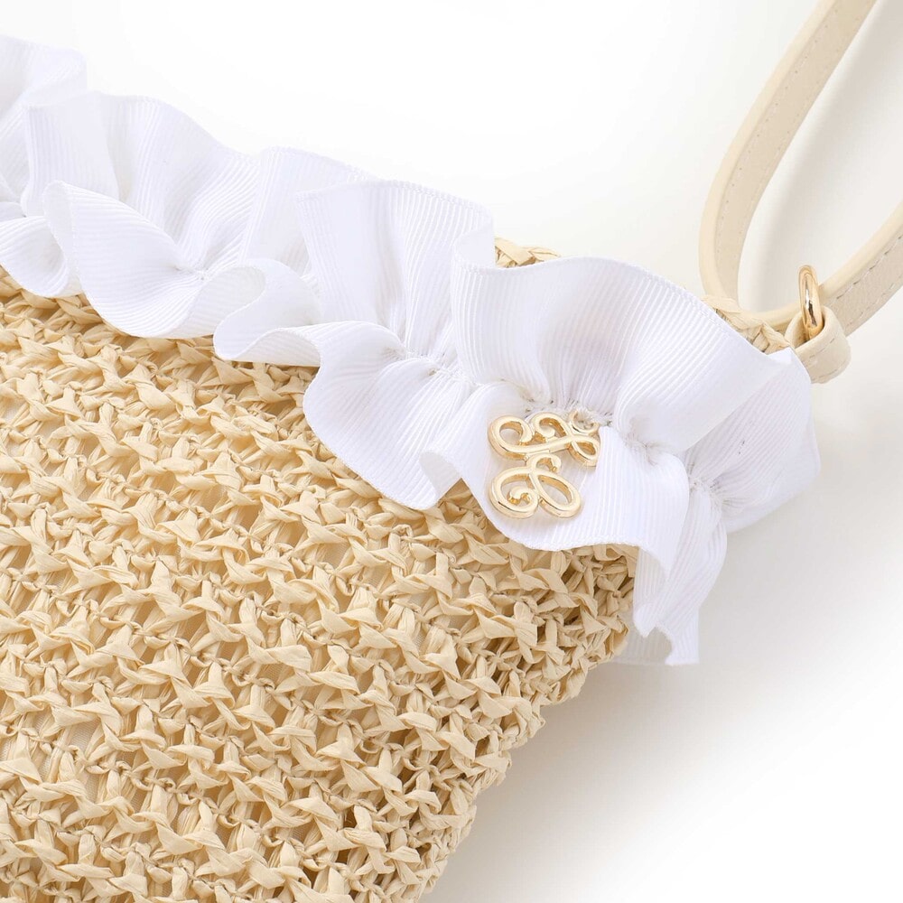 【お揃い】麦わら見えフリルデザイン ペーパーショルダーバッグ ネイビー ワンサイズ