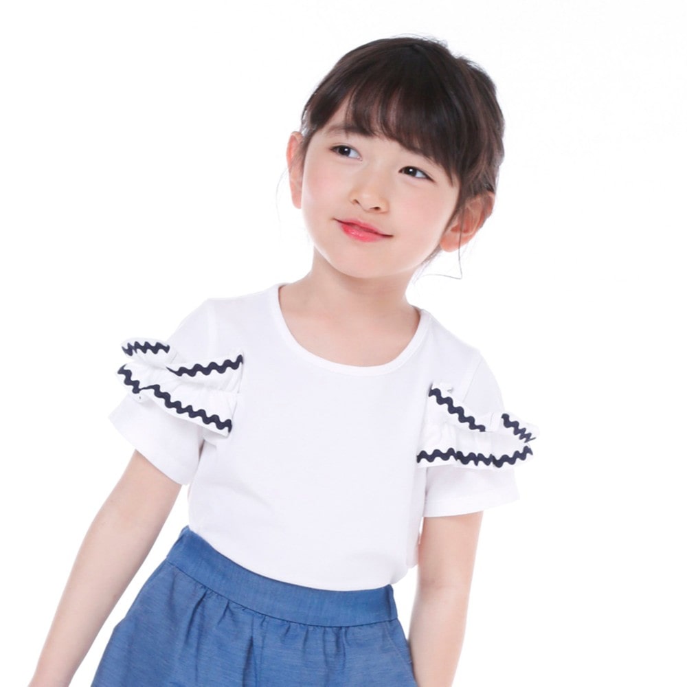 【PARIS企画】 フリル フェミニン シンプル 半袖 Tシャツ(80cm~100cm) ホワイト 80cm