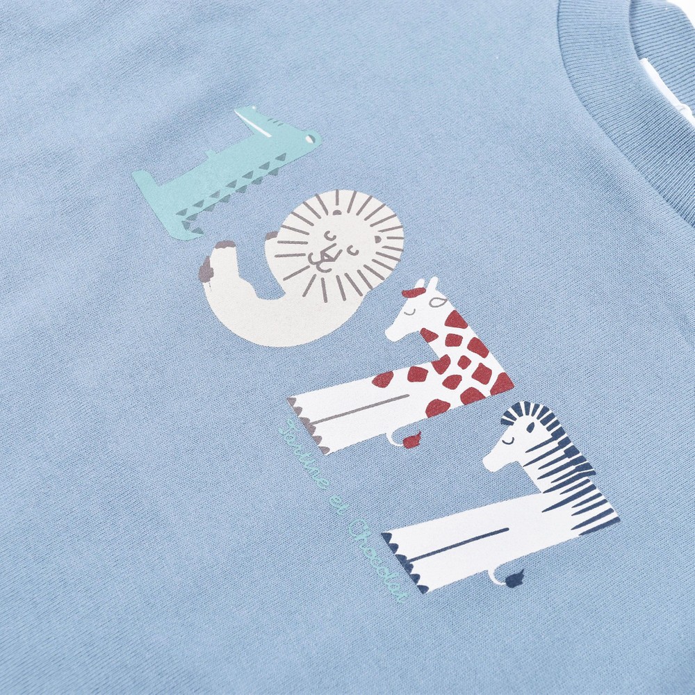 1977 アニマル プリント 長袖 Tシャツ (90~110cm) ブルー 110cm