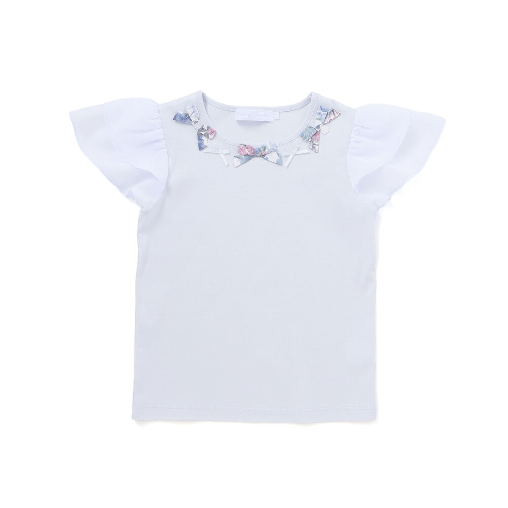 【お揃い】リバティ(MARINA'S WALK)プリントリボンモチーフ 袖シフォンTシャツ(100~140cm) ピンク 100cm
