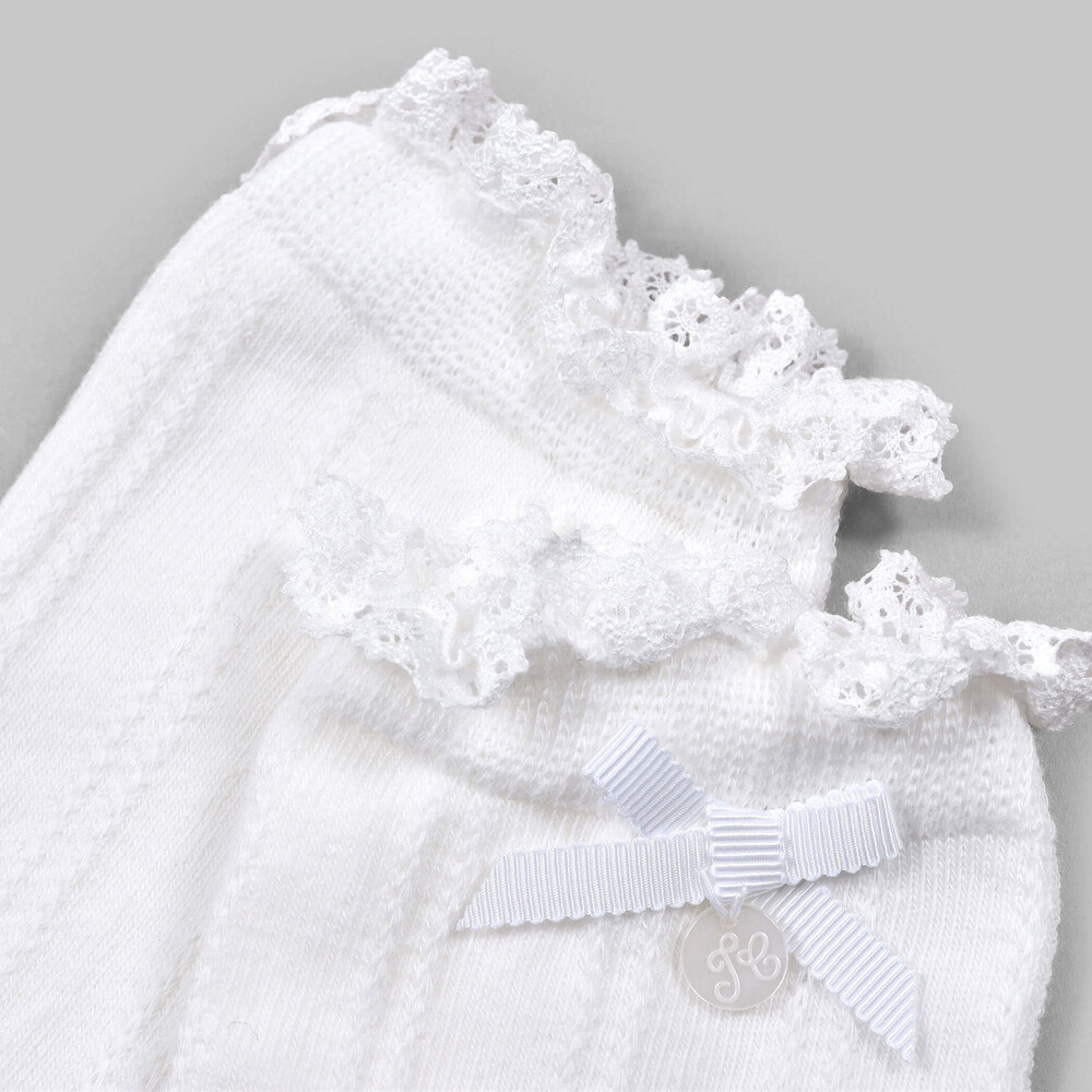 日本製 レース ハイソックス (13~21cm) オフホワイト 17-19cm