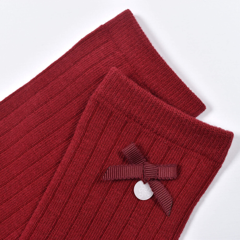 日本製 リボン チャーム 付き ハイソックス (13~21cm) ボルドー 17-19cm