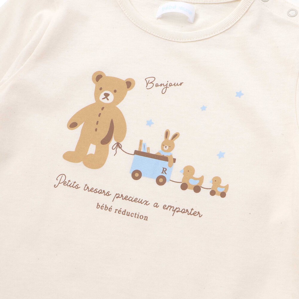 【お揃い】オーガニッククマプリント長袖Tシャツベビー(70~90cm) オフホワイト S