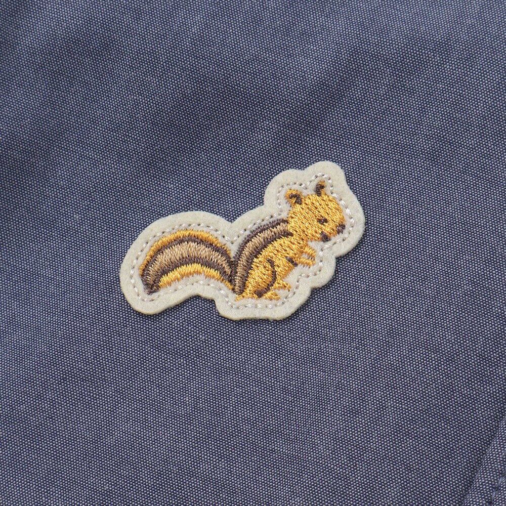 森のどうぶつプリントワッペン付きダンガリー半袖カバーオール(70~80cm) ネイビー 70cm