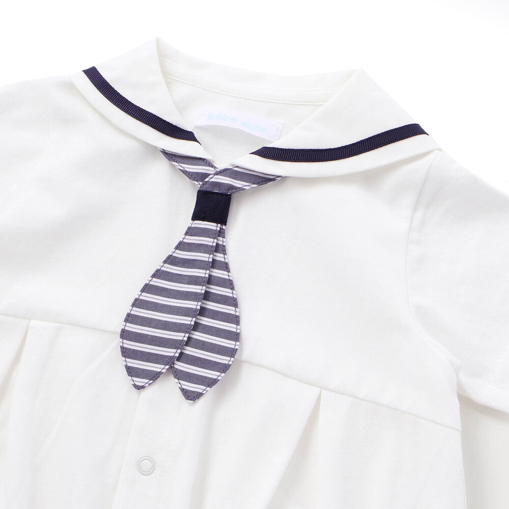【お揃い】天竺セーラーネクタイ付き2WAYオールベビー(50~75cm) ホワイト ワンサイズ
