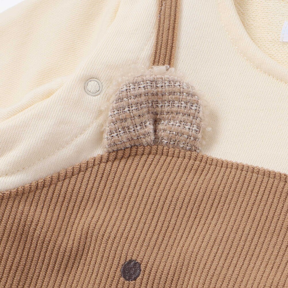 ストレッチコールくまモチーフ切替長袖カバーオール ベビー(70~80cm) ブラウン 70cm