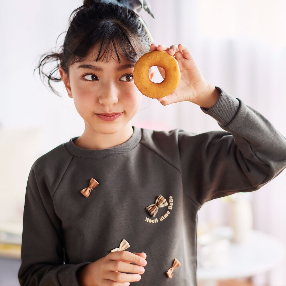 裏毛起毛リボン付きトレーナー(80~130cm) ボルドー 80cm